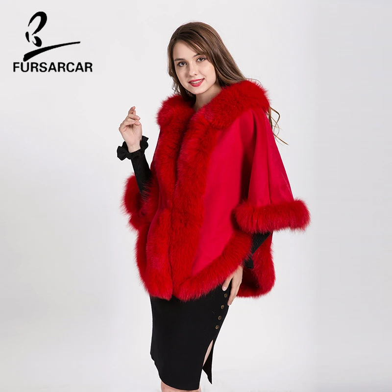 Fursarcar зимние кашемировое пальто элегантный с летучая мышь рукавами Стиль женские