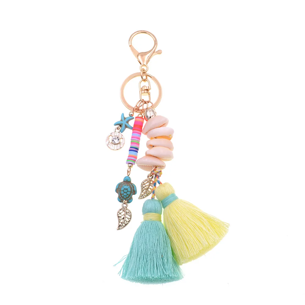 yellow WELLMORE BOHO Стиль Брелок shandmade shell с длинной кисточкой сплав брелок для женщин девушка сумка брелок - Цвет: yellow