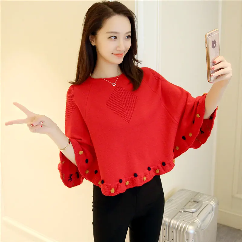 New 2017 Autumn Casual short Female Sweater Coat Batwing Sleeve Women's Ponchoes capes Clothes Pullovers Fashion Clothing | Женская