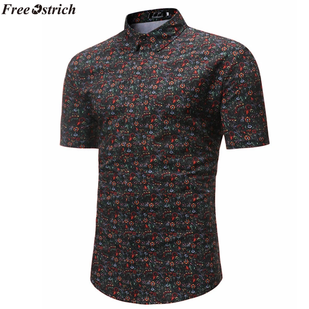 FREE OSTRICH Retro Floral Printed Man Casual Shirts Fashion Classic Men Dress Shirt Breathable Men's Long Sleeve Brand Clothing | Мужская