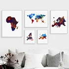 Акварельная карта мира Африки, современное настенное искусство, холст, живопись, скандинавские постеры и фотообои для декора гостиной