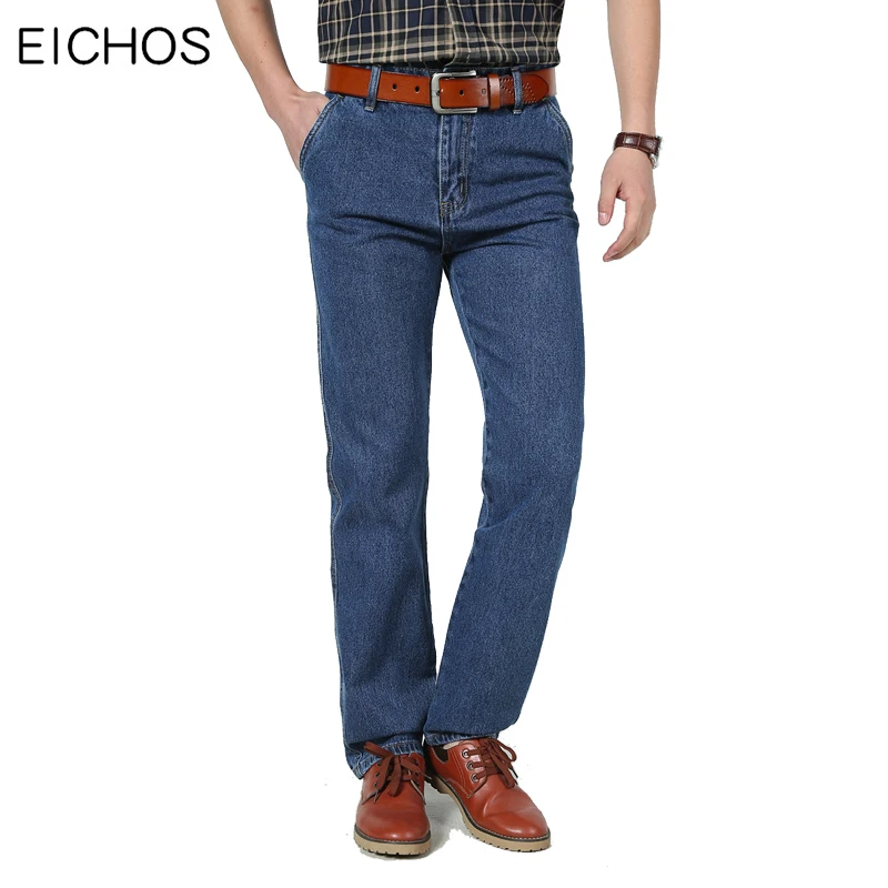 

New Men 100% Cotton Jeans Classic Straight Pant Autumn High Quality Middle Aged Denim Men Overalls Male Casual Jean Fit Trousers