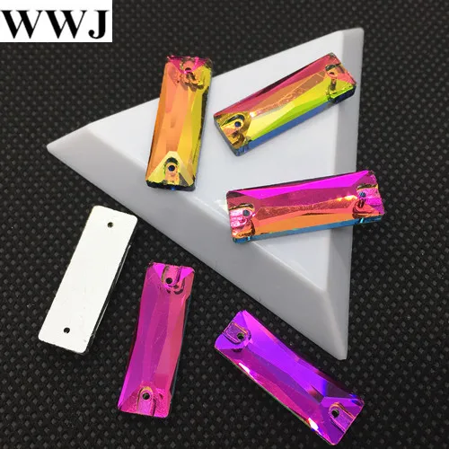 rainbow Link 2 все размеры и цвета 5x15 мм, 6x18 мм, 7x21 мм, 8x24,9x27 космический багет Пришивные стеклянные хрустальные камни прямоугольные швейные хрустальные бусины - Цвет: rainbow