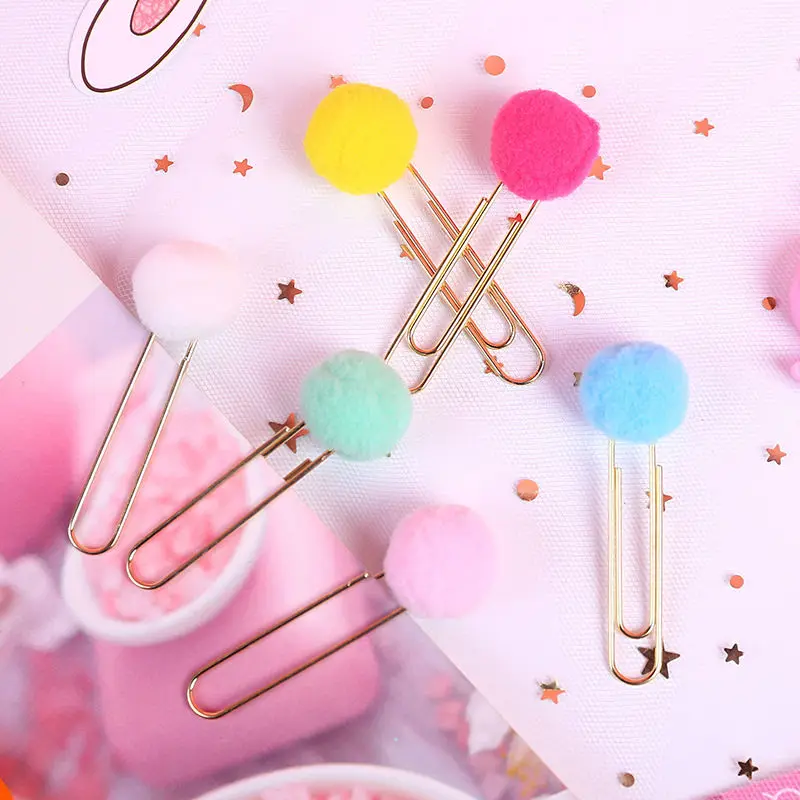Coloffice 6PCs/Set Cute Candy Color Creative Metal Bookmark Colored Hairball Paper Needle Clip Kawaii Students Stationery | Канцтовары