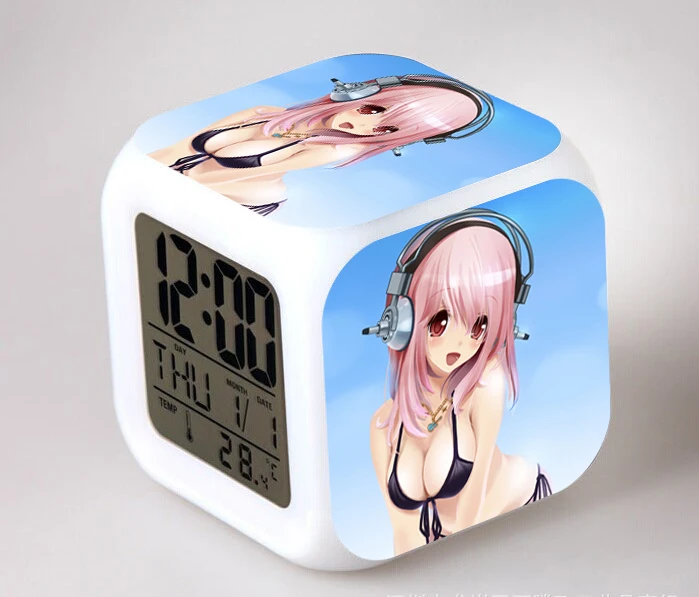 

Anime Super Sonico Classic Sexy Action Figure LED Alarm Clock Cute Despertador Digital Clocks Model Figure Glowing Toys Doll