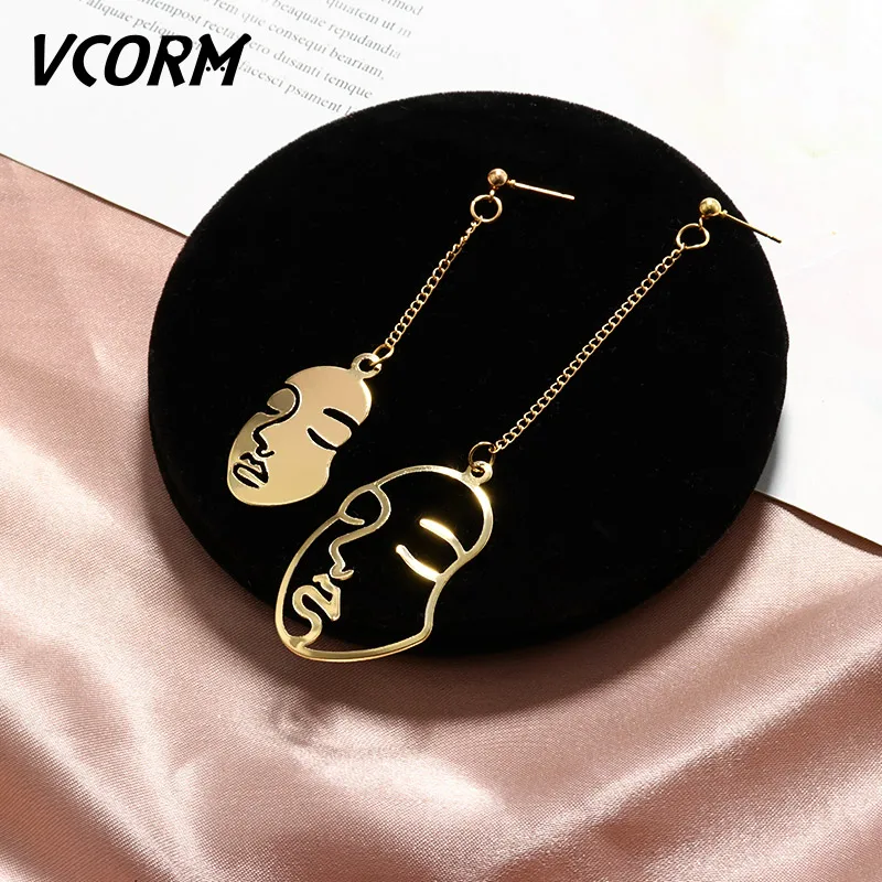 VCORM новые винтажные золотые длинные висячие серьги для женщин 2019 эффектные