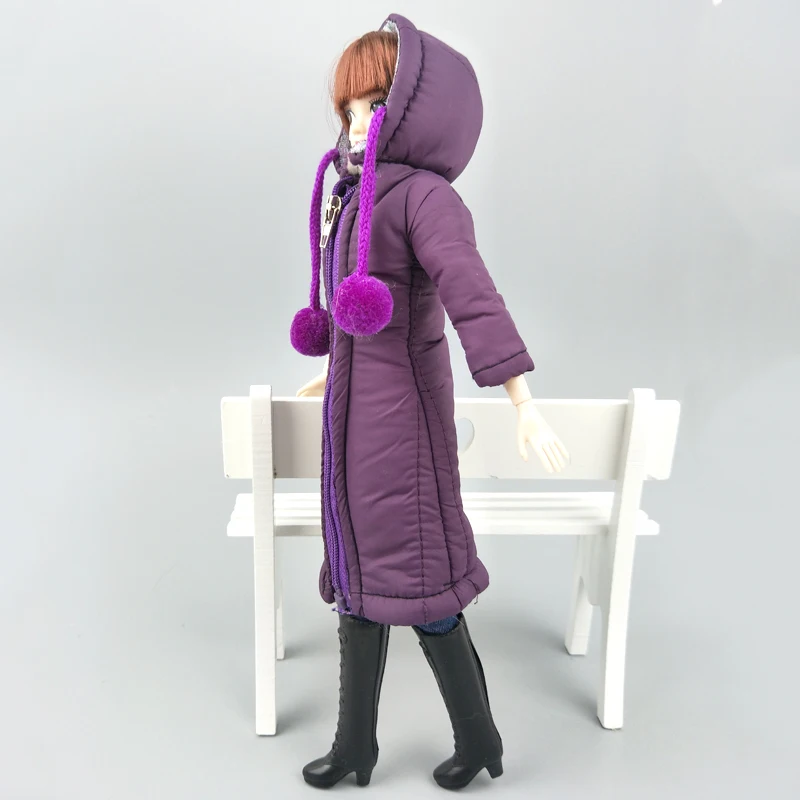 Фиолетовое длинное зимнее пальто платье для куклы Барби одежда парка BJD 1/6