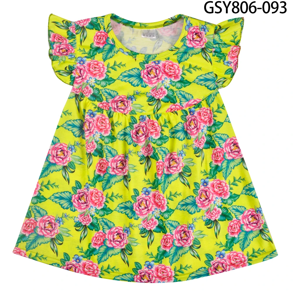 Wholesale High Quality Boutique Remake Floral Dress Fashion Flutter Sleeve Girl Summer Cotton Children Clothing | Детская одежда и