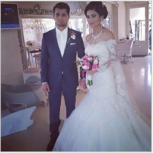 

Long Sleeves Vestido De Noiva Muslim Wedding Dresses Mermaid V-neck Lace Beaded Boho Dubai Arabic Wedding Gown Bridal