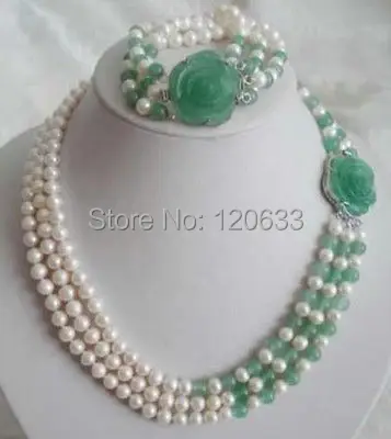 

women's jewelry White Akoya Cultured Pearl Natural gem Necklace Bracelet Set ..wholesale shipping lady's Jewelry American style