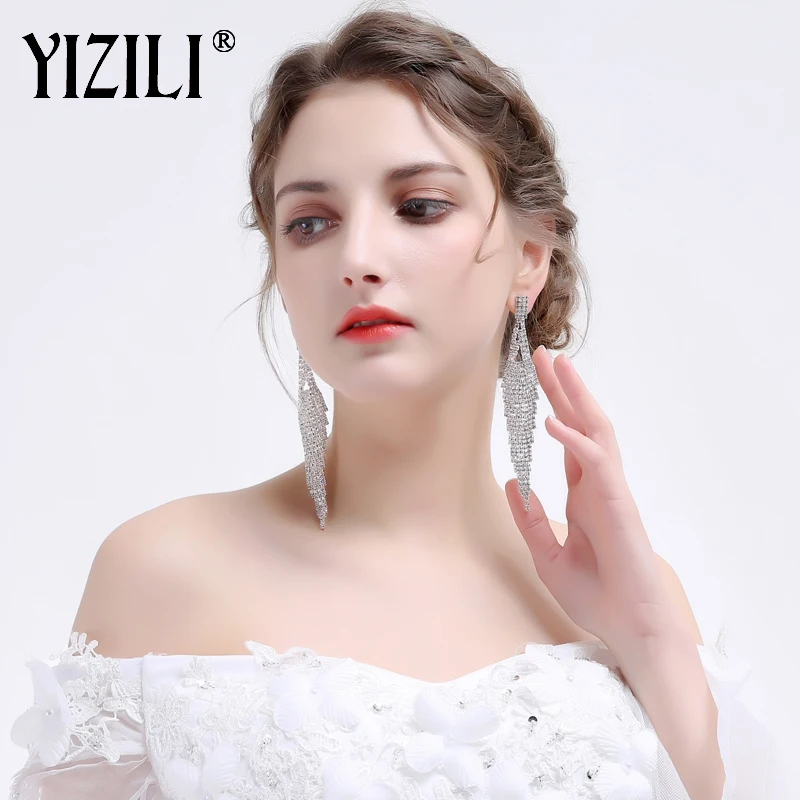 YIZILI новые женские блестящие длинные Кристальные Подвески Серьги для женщин корейские серьги с кисточками ювелирные изделия Высокое качество подарки E010