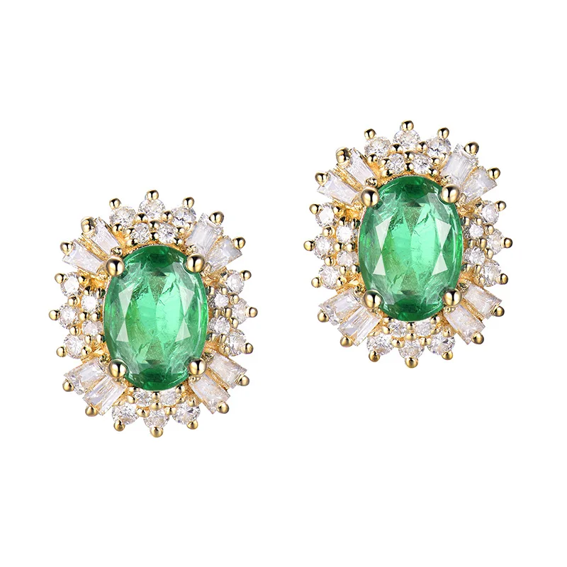 18k Yellow Gold LOVERJEWELRY, модные изумрудные серьги для женщин, Настоящее 18 К желтое золото, 1.48ct, натуральный изумруд, драгоценный камень, бриллианты, женские серьги, подарок - Цвет камня: 18k Yellow Gold