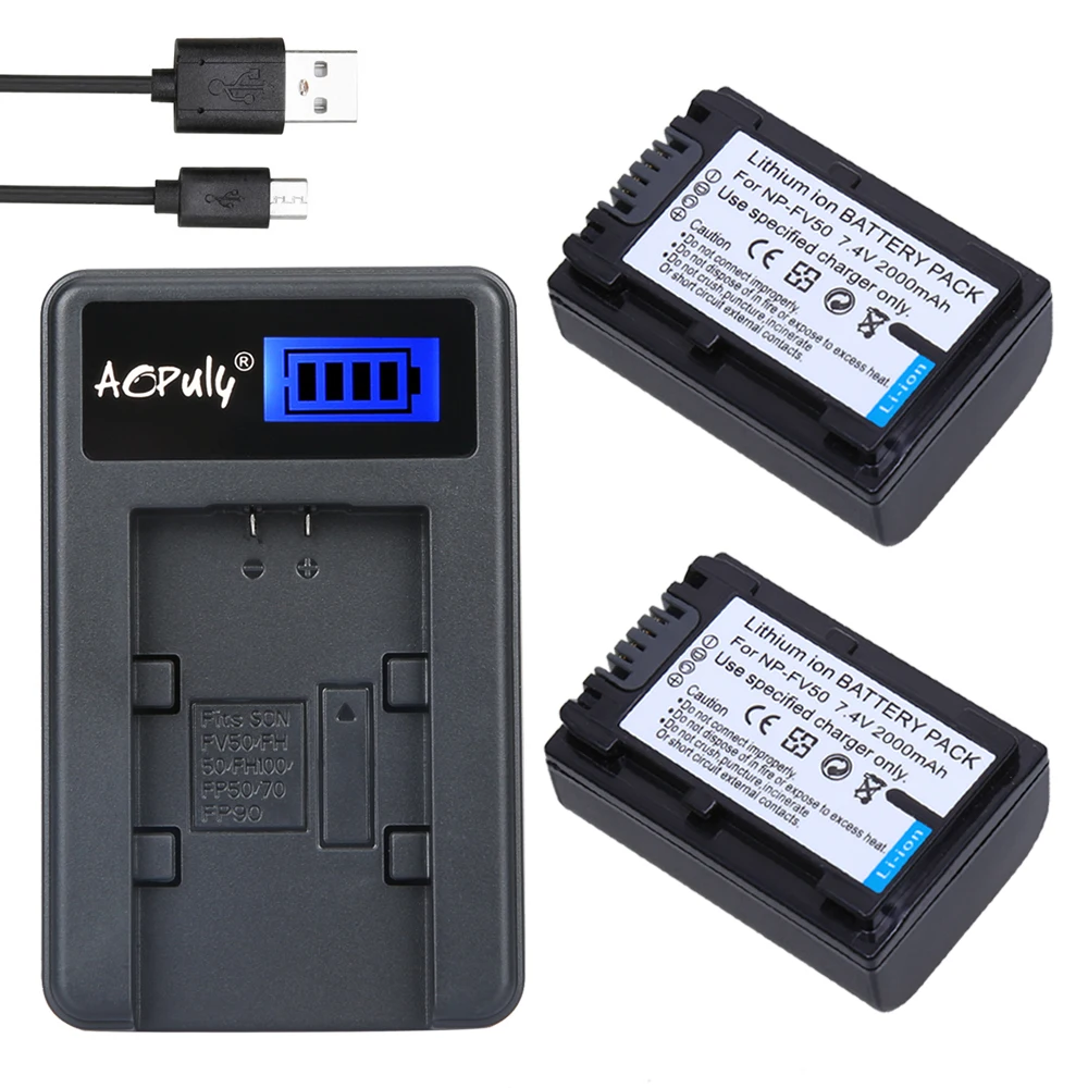 2 шт. NP FV50 Батареи для камеры + ЖК дисплей USB Зарядное устройство Sony HDR cx390 290e pj510 820e