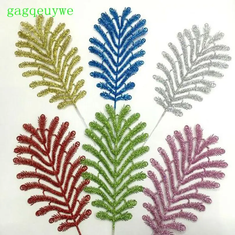 

2019 gold powder bird's tail leaf artificial flower christmas decoration,33x25cm