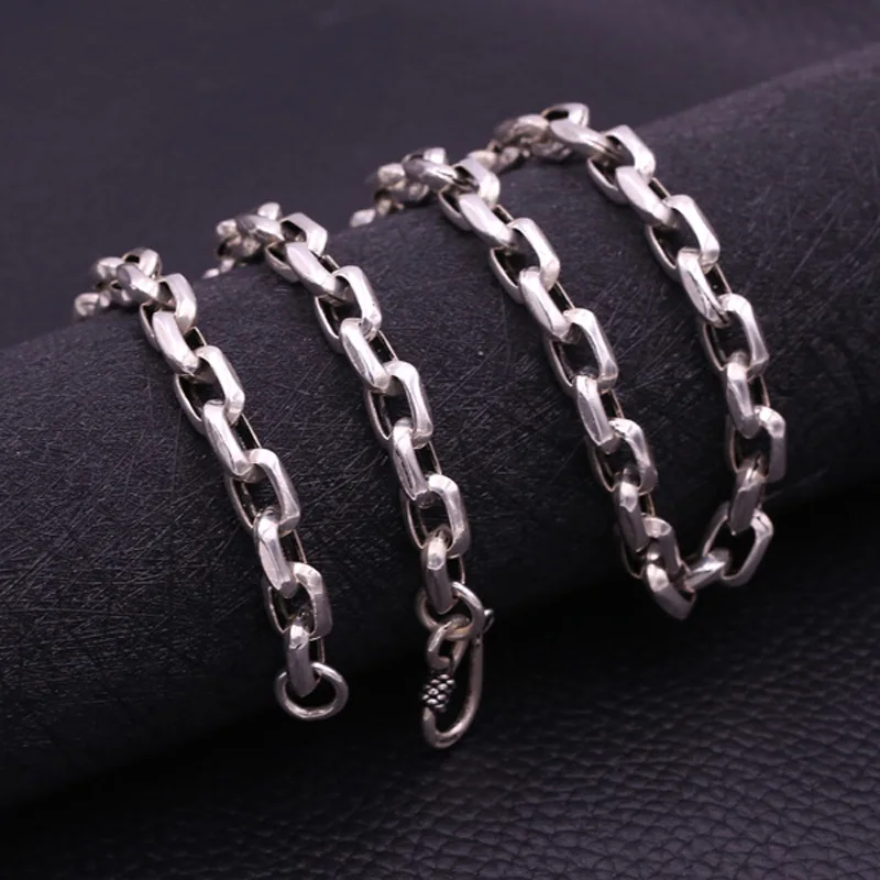 

Hip hop Real S925 Sterling Silver Thai Silver Men Box Chain Link Necklace 925 Pure Silver Male Thick Necklace 8mm Fine Jewelry