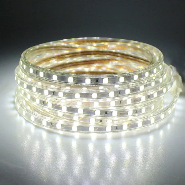 White 220 V Светодиодные ленты света SMD 5050 60 светодиодный s/m Водонепроницаемый IP67 220 V Вольт ленты диода ленты светодиодный лампа загорается Мощность Plug Гостиная - Испускаемый цвет: White