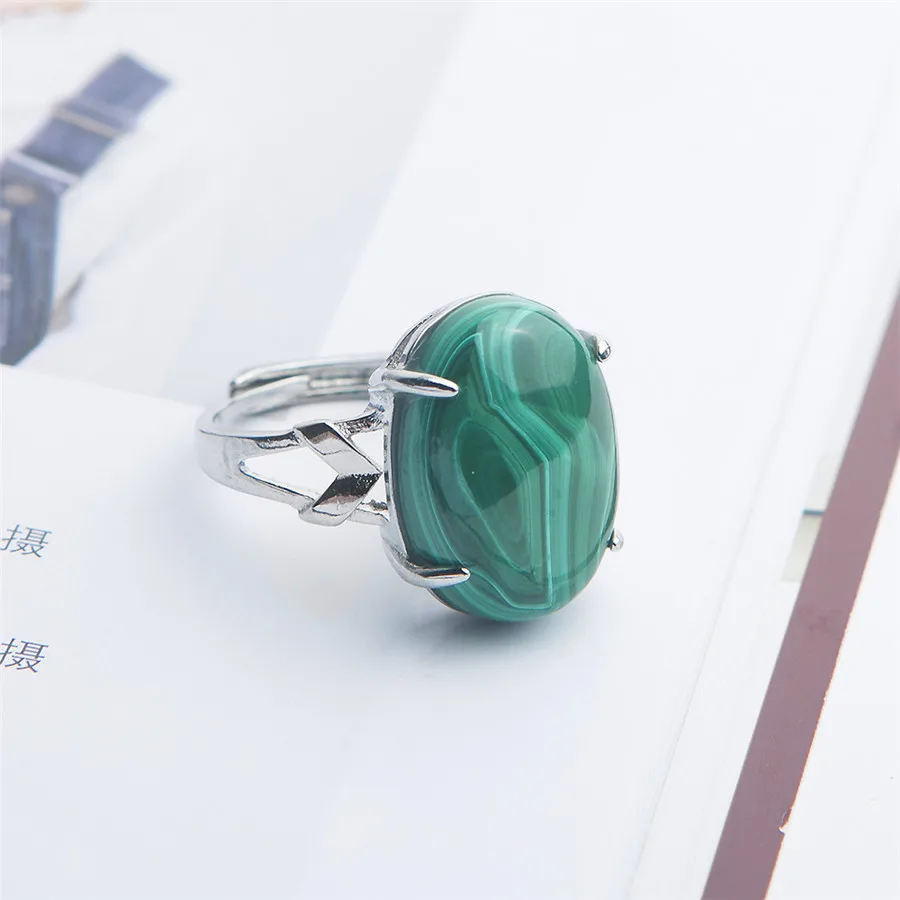 Женское и мужское кольцо из настоящего зеленого малахитового хрусоколла