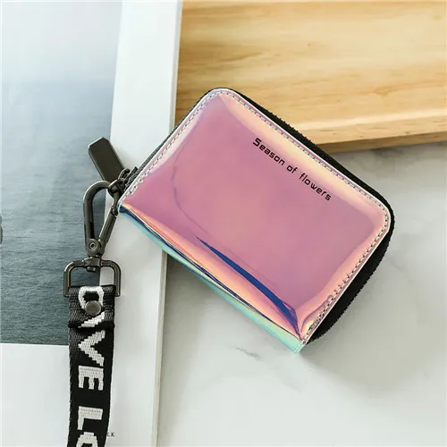 Pink Короткий кошелек для женщин Модный Лазерный на молнии переменный цвет мини кошелек на молнии клатч с решеткой сумка из искусственной кожи ID держатель для карт сумочка - Цвет: Pink