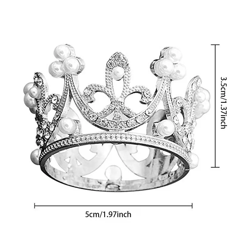 4YANG Mini Crown Cake Topper Crystal Pearl Tiara Children Hair Ornaments for Wedding Birthday Party Cake Decorating Tools
