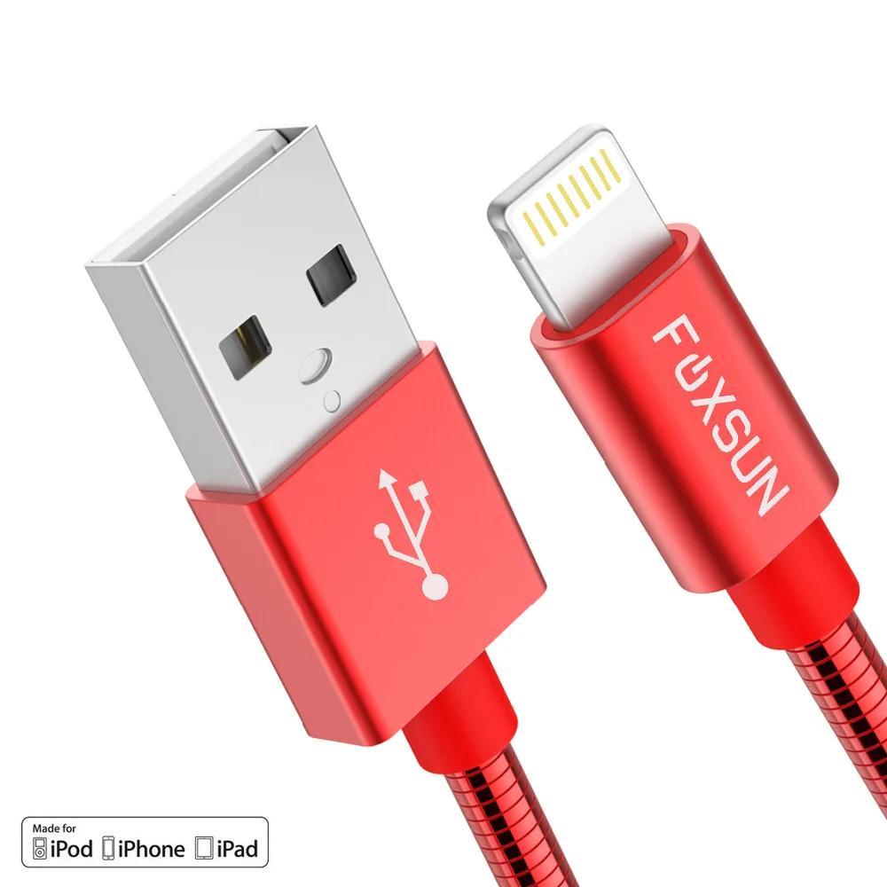 Металлический прочный зарядный кабель Foxsun для iPhone 3 фута/1 м Lightning USB шнур