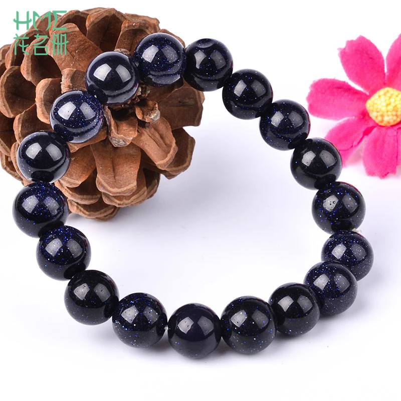 Мужской браслет из песчаника синего цвета диаметр 8 мм 1 шт.|bead bracelet|bracelet bluecouple