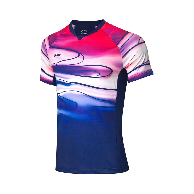 Li-Ning, мужские футболки для бадминтона, для фанатов сборной команды, версия на сухой дышащей подкладке, Спортивная футболка для соревнований, AAYP071 MTS3084 - Цвет: AAYP071-1H
