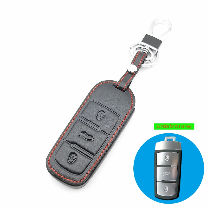 New Styles Car Key Leather Case Cover Skin Holder for Volkswagen Passat 3C B6 B7 DC 3 Buttons Smart Fob Remote Protective Shell |
