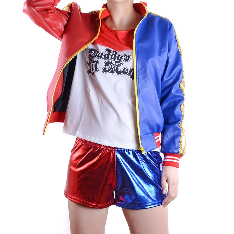 Горячая продажа красный и синий длинный рукав вышивка Harley Quinn Косплей куртка