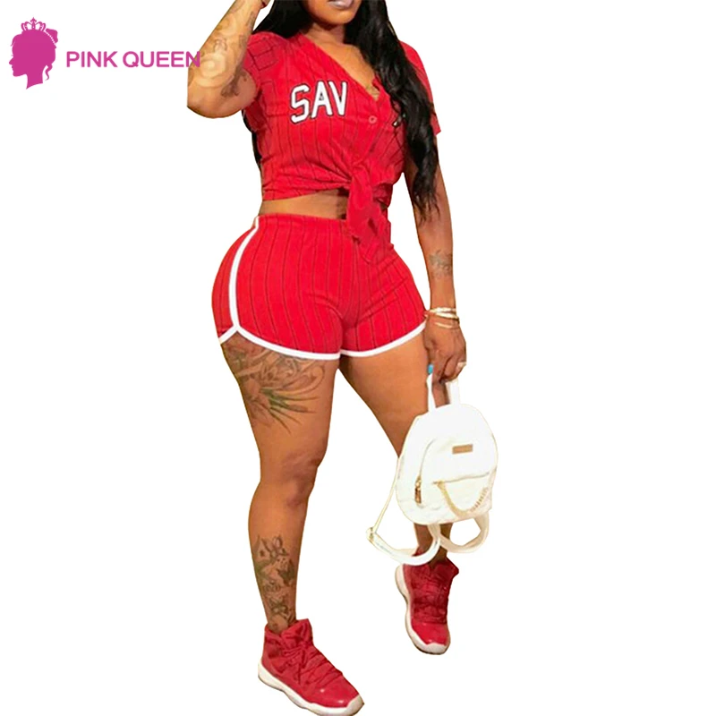 Розовая королева 2019 летний женский костюм в полоску с буквенным принтом комплект