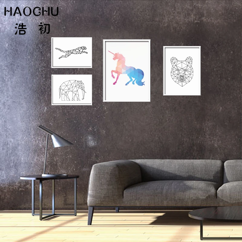 HAOCHU красочная точка кавайные очки кролик абстрактная линия животные Холст