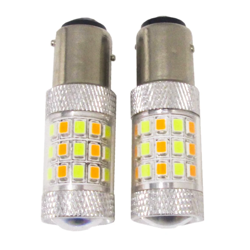 2 шт. 1157 BAY15D Белый/янтарный горки S25 42smd 2835 Авто дневные ходовые огни, светильник двойной цвет T25 3157 7443 светодиодный поворота светодиодный сигнал головной светильник 12V