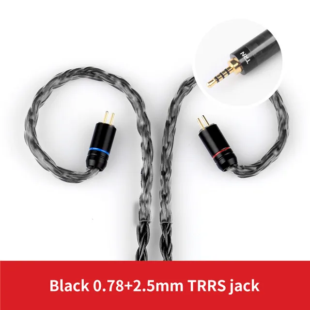 black 2.5mm 0.78mm TRN T2 16 Core посеребренный HIFI кабель обновления 3,5/2,5 мм разъем MMCX/2Pin разъем для trn V80 V30 AS10 C16 C10 V90 V10 S2 T2 BQ - Цвет: black 2.5mm 0.78mm