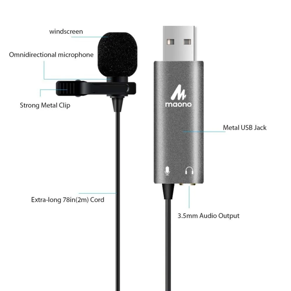 Микрофон MAONO конденсаторный петличный микрофон с USB разъемом креплением на