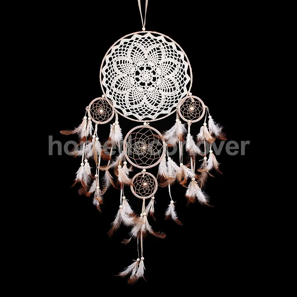 Indian Style Retro Big Dream Catcher Wind Chimes Craft with Five Rings &amp Feathers Pendant Holiday Ornaments Romantic Lovers Gift | Дом и