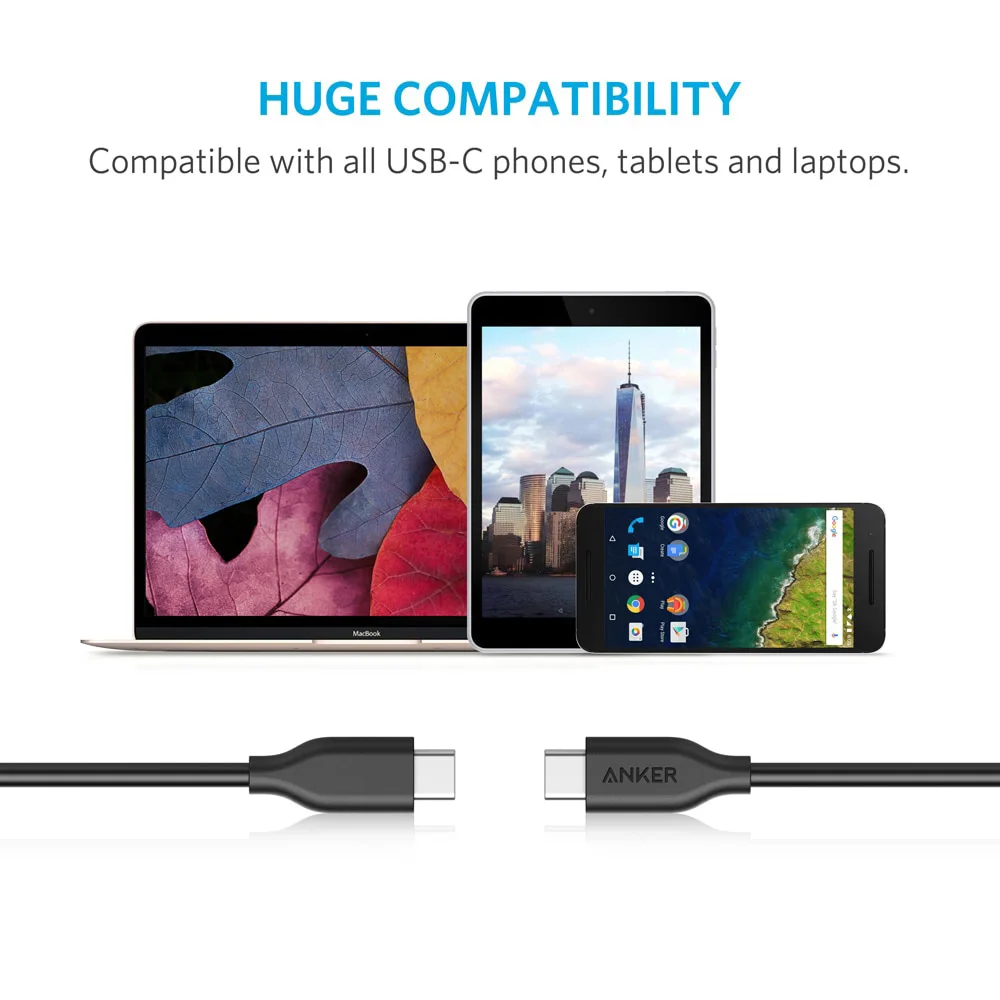 Anker Powerline USB-C к USB-C 2,0 кабель для устройств usb type-C Galaxy, Google Pixel, Nexus 6 P, huawei Matebook, MacBook и т. Д