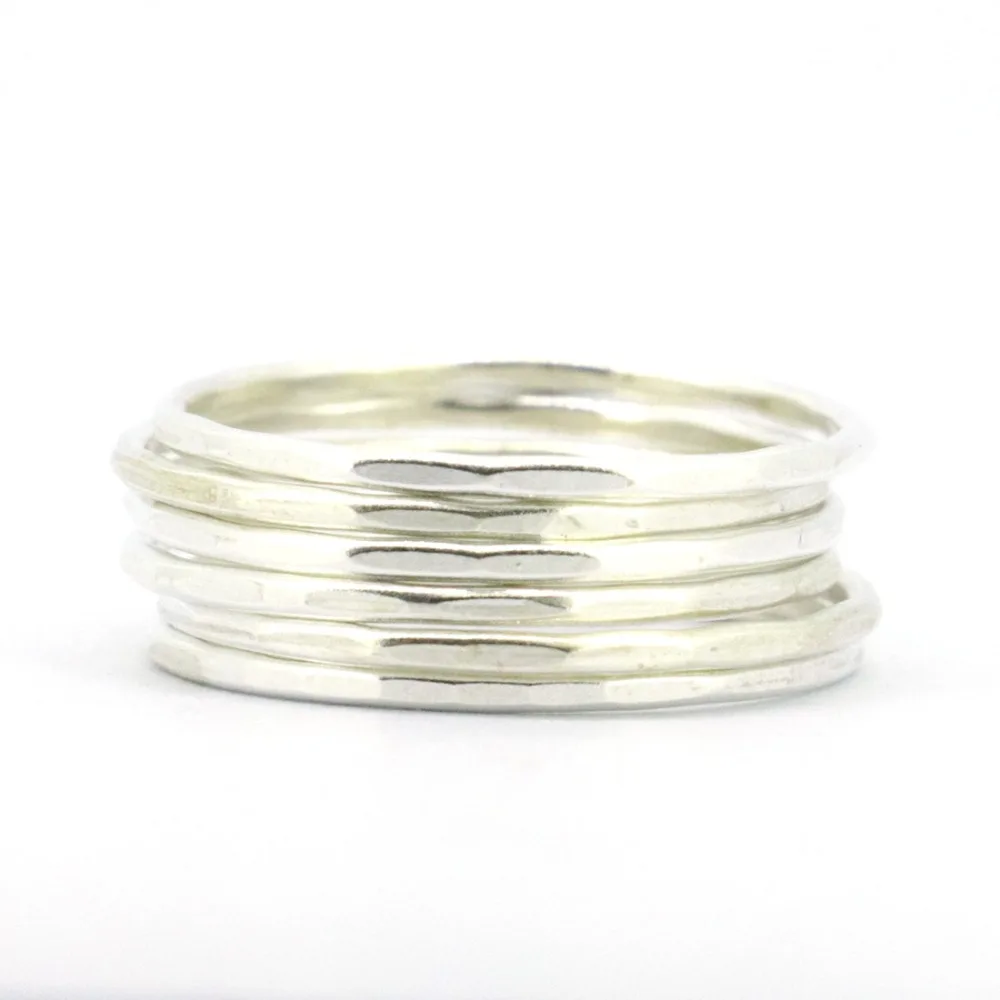 Wellmade Твердые 925 пробы Серебряные 6 комплектов в 1 мм коврик отделка колец|stacking