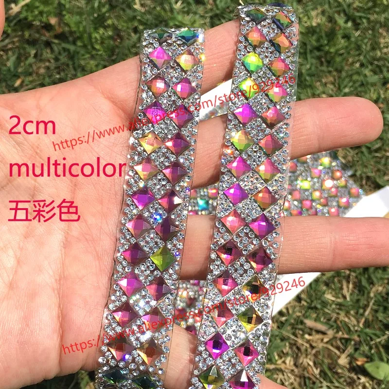 2 meters/pack красочные квадратные стеклянные хрустальные стразы цепи Стразы с прямой