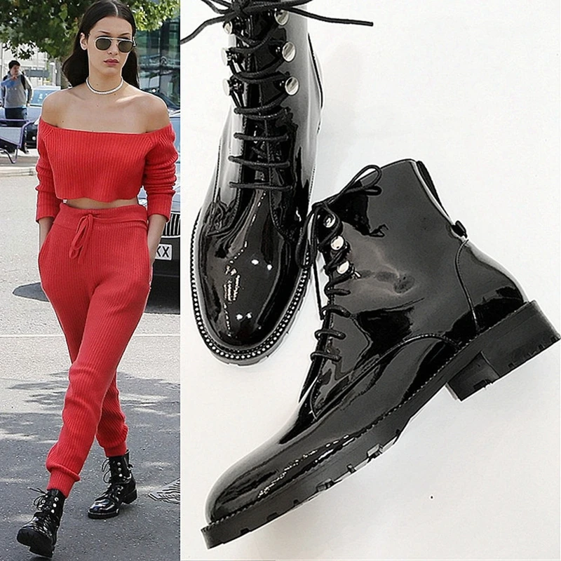 SIMLOVEYO/Новые телячья кожа плюс Размеры 33-43 туфли на шнуровке женские ботинки для отдыха ботинки Лидер продаж, ботильоны женская обувь черный