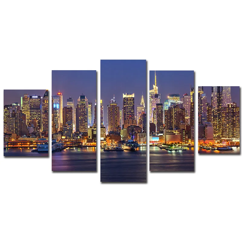 

Canvas Modern Unframed HD Home Decor Poster Wall Art Painting 5 Panel City Building Landscape For Living Room Pictures Print