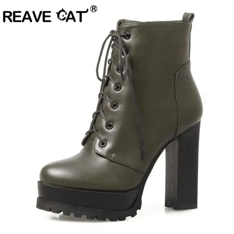 Женские ботильоны на платформе REAVE CAT весенне осенние полусапожки высоком