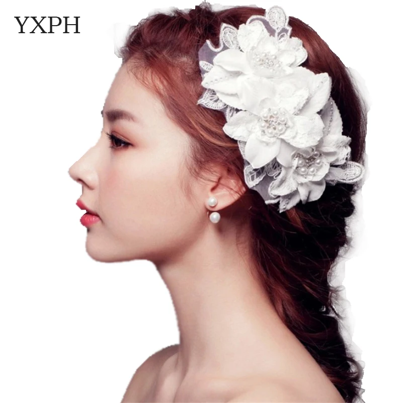 Yxph новый ручной белый кружевное платье с цветочным рисунком жемчугом головной