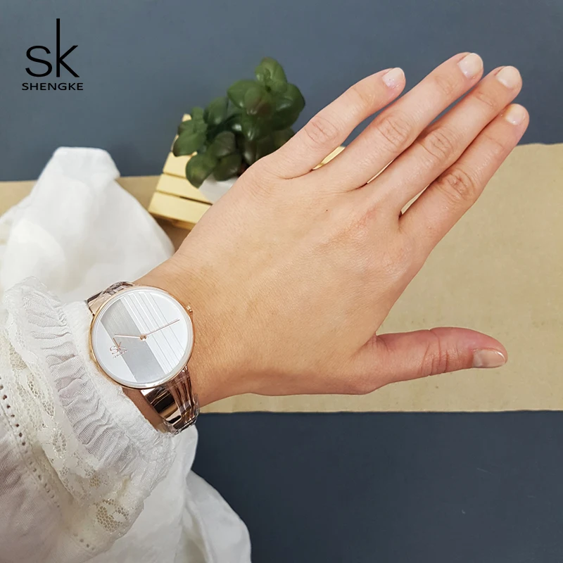 Женские кварцевые часы Shengke розовое золото креативные серьги ожерелье 2019 SK