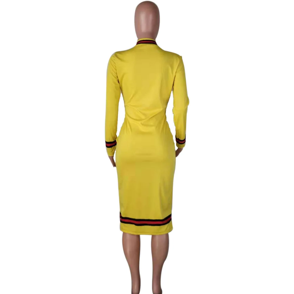 Полосатое платье миди Vestido стиль модное платье на молнии с длинным рукавом полосатое модное повседневное женское платье Клубное вечернее платье бодикон