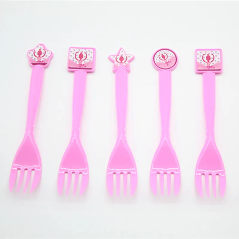 6pcs Fork Розовые вечерние одноразовые вечерние столовые приборы для девочек-балерин, розовые салфетки для дня рождения, скатерть, поднос, пригласительные открытки, вечерние украшения - Цвет: 6pcs Fork