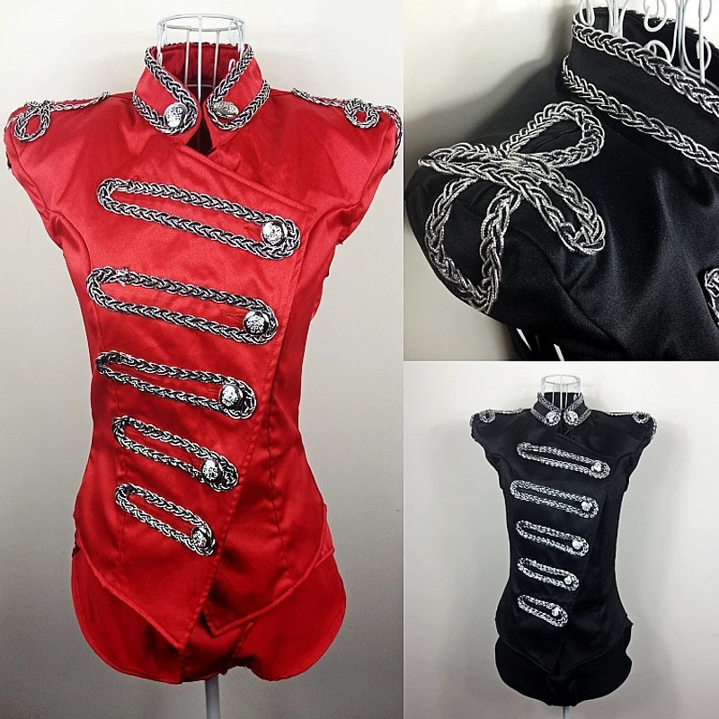 Женский танцор военная форма командные джазовые DS костюмы черный красный боди