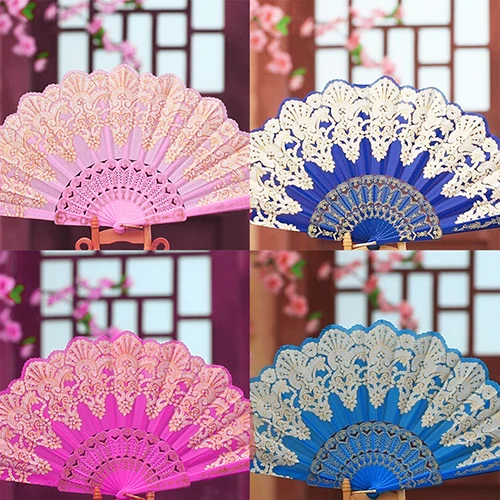 Vintage Chinese Ethnic Style Dance Party Wedding Golden Tone Hand Held Flower Folding Fan | Дом и сад