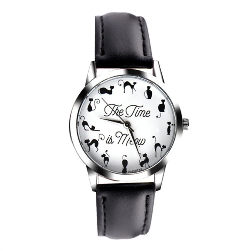 Женские кварцевые часы Clcok модные повседневные наручные с милым принтом кошки и