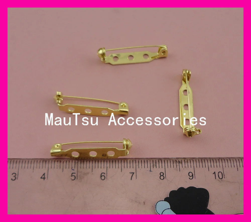 

100PCS Lt Golden 2.5cm 1.0" three holes Plain Metal Pin Back with lock for brooches badge at lead free and nickle free,wholesale