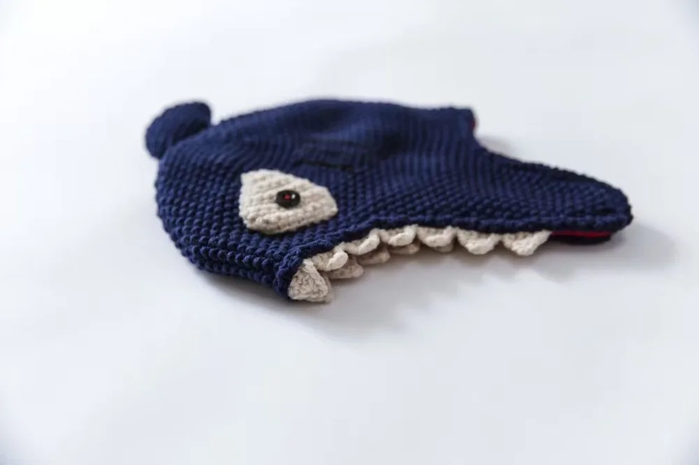 Cute Shark Shape Toddler Hat Cotton Baby +Gloves Set Crochet Beanies Kid Fall Winter Cap Handmade Windproof Earmuff | Аксессуары для