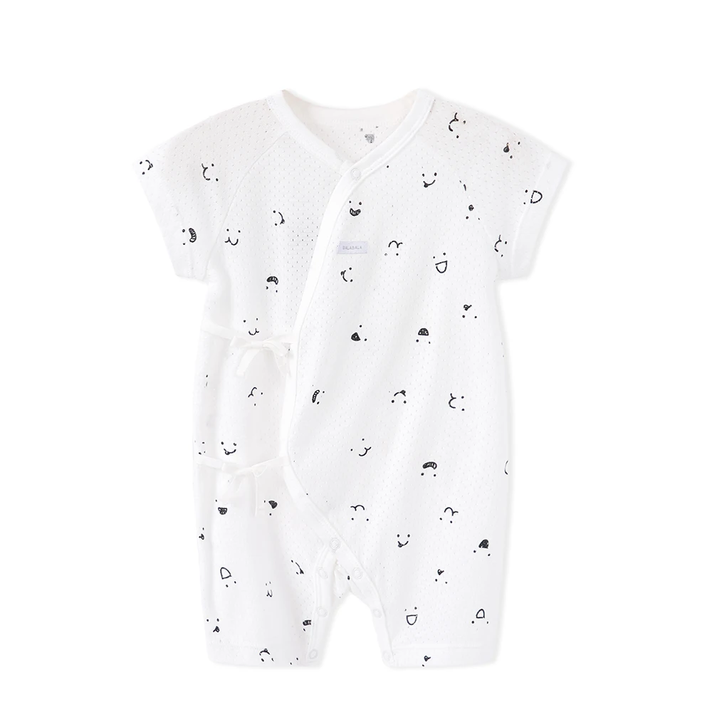Balabala Infant Babys Short Sleeve Jumpsuit Newborn Baby Boys Girls 100% Cotton Romper One-Piece with Side Tie |